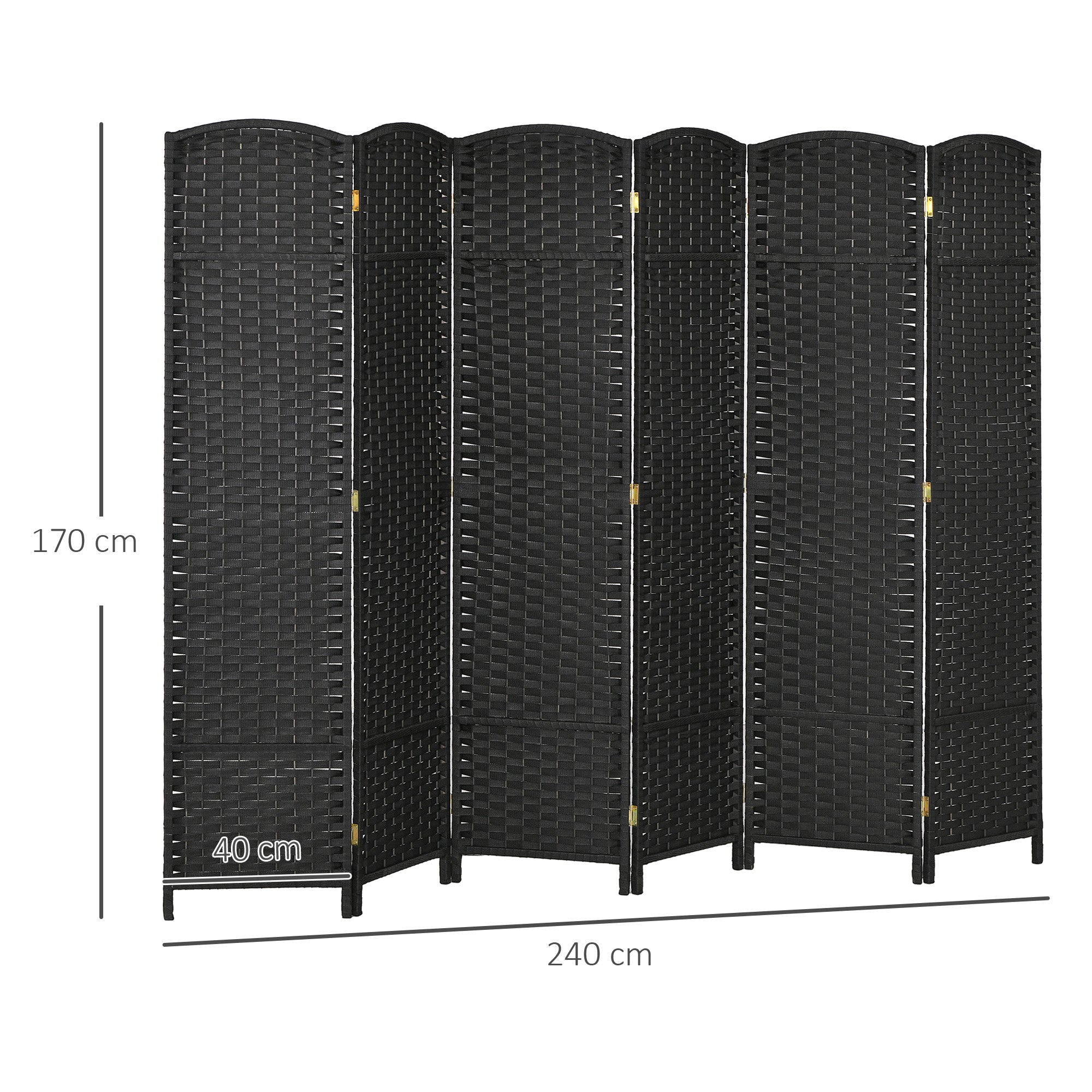 6-Panel Folding Room Divider, 240x170 cm, Black