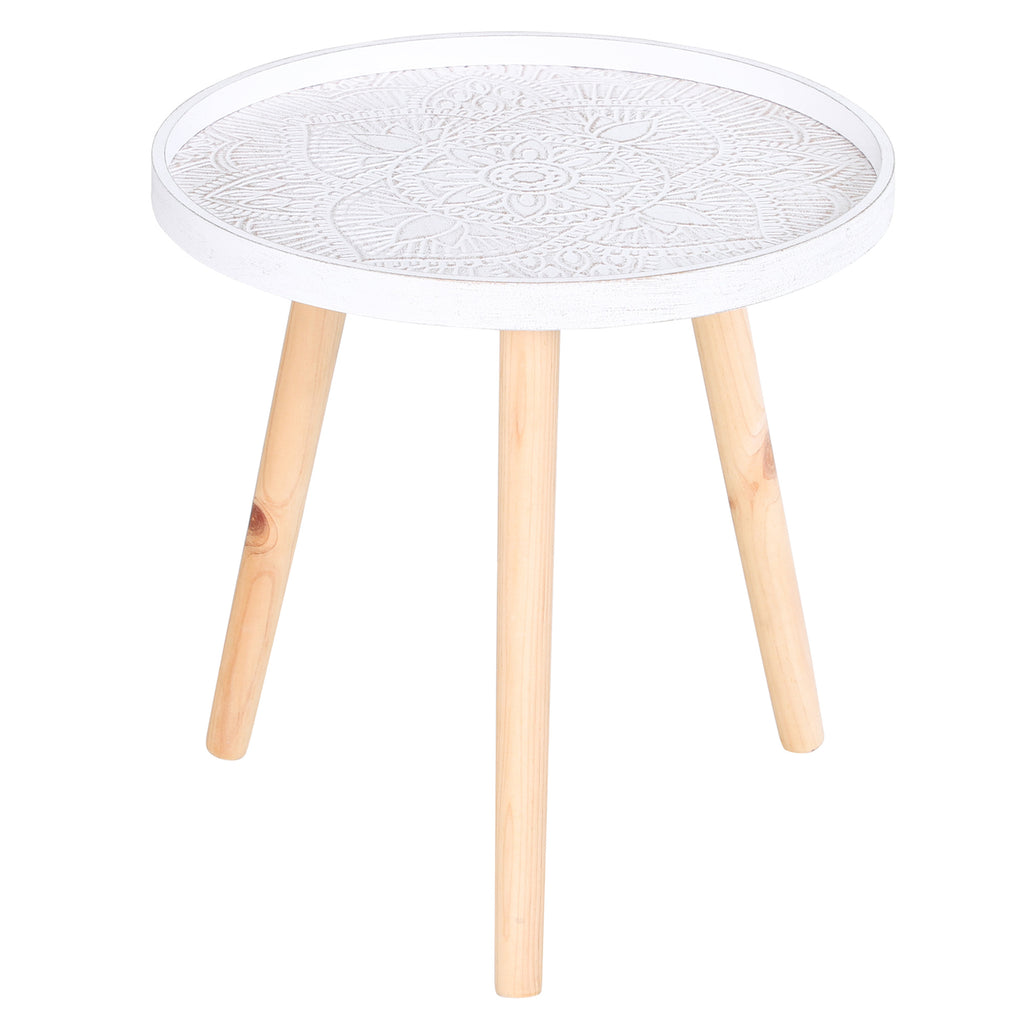 Round Coffee Table with Raised Edge, Wooden, Φ40x40.5cm - White and Gold