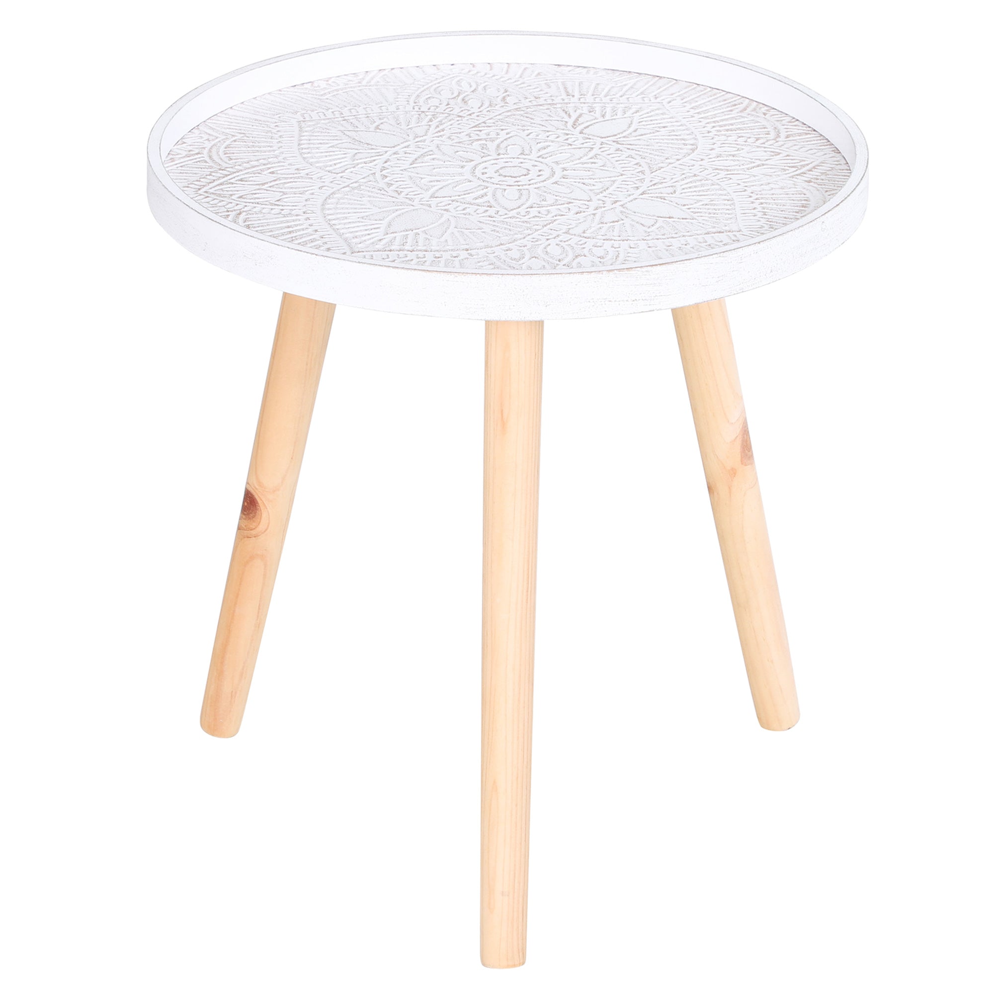 Round Coffee Table with Raised Edge, Wooden, Φ40x40.5cm - White and Gold