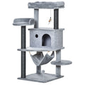 Cat Scratching Tree with Pole, House, Bed, Hammock and 2 Wooden and Plush Toys, 48x48x107 cm, Grey