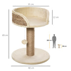 PawHut Scratching Post for Cats with Bed, Jute Pole and Hanging Ball, 40x40x49cm, Beige - Borgè