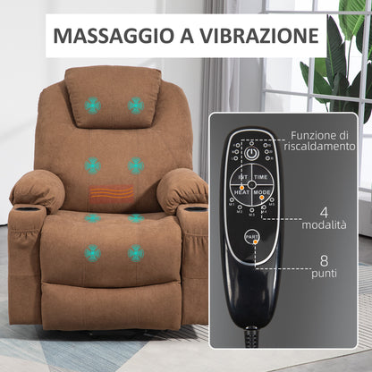 HOMCOM 8-Point Massage Lift Chair with Remote Control, in Linen Effect Fabric, 90x101x107 cm, Coffee - Borgè