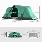 4-Person Water-Repellent Camping Tent with UV Protection, Fiberglass Poles, 4.55x2.3x1.8 m, Green