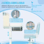 Children's Desk and Chair Set for Ages 3 and Up, Adjustable 60° Tiltable Table with Drawer and Shelves, Blue