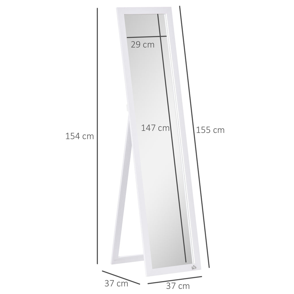 Full Length Mirror with Folding Stand and Mounting Holes, Wood and Glass, 37x37x154 cm, White