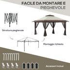 Outsunny 4x4m Adjustable Height Folding Gazebo with Mosquito Net and Bag, Metal and Oxford Fabric, Beige