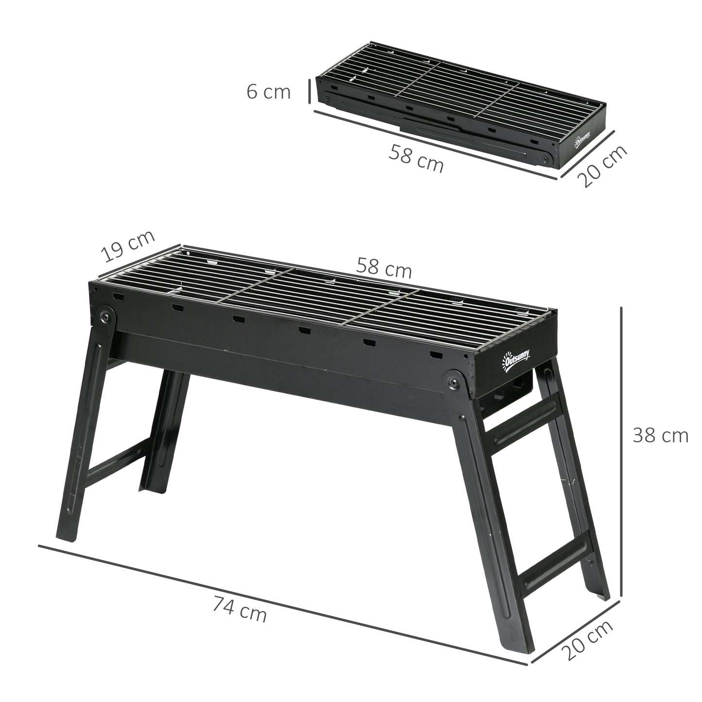 Outsunny Portable Charcoal Barbecue with Folding Legs and Removable Tray, 74x20x38cm, Black - Borgè