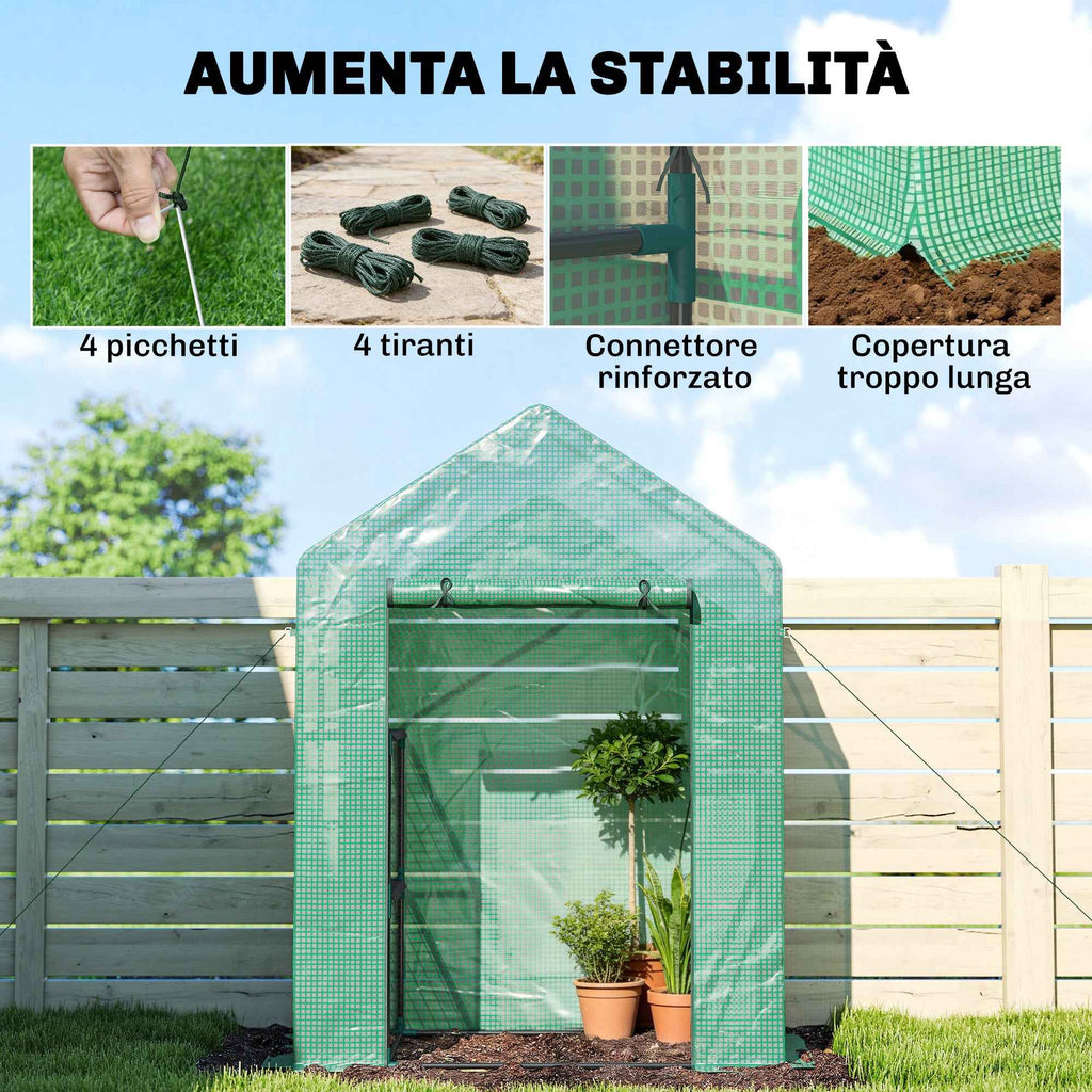 Outsunny Garden Greenhouse 143 x 73 x 195 cm with 2-Tier Shelf, Green