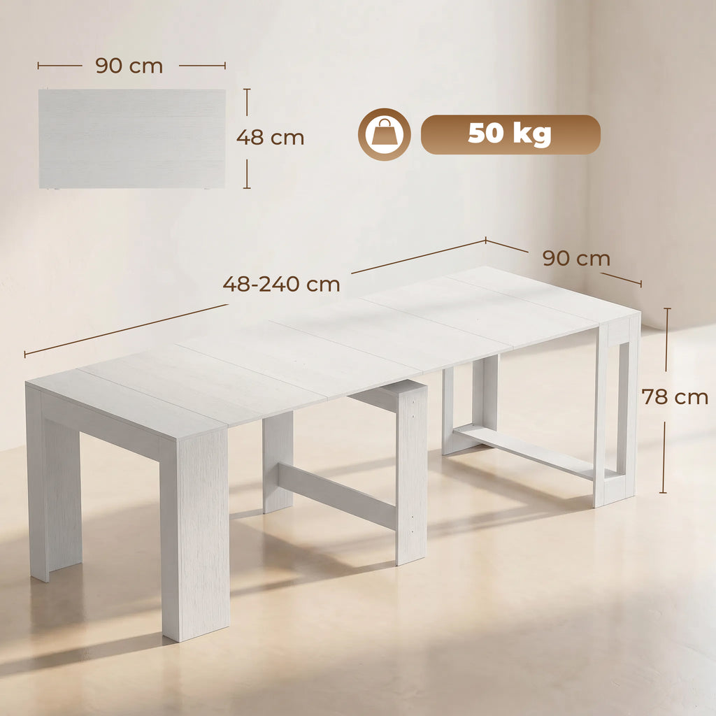 HOMCOM Extendable and Convertible Console Table for 10 People, 96-240x90x78 cm, White