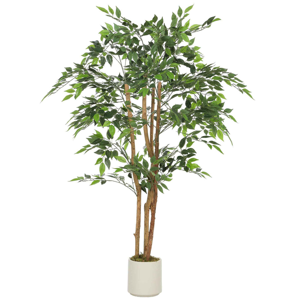 HOMCOM Artificial Banyan Tree Plant in PEVA and Wood with Adjustable Branches and White Container Pot in PP and Cement