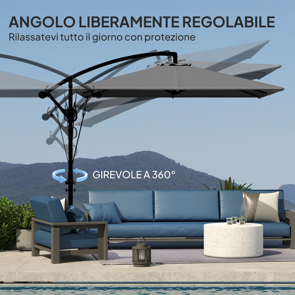 Cantilever Garden Umbrella 3x2.5 m with Crank, Tiltable and Swivel with Cover, Gray