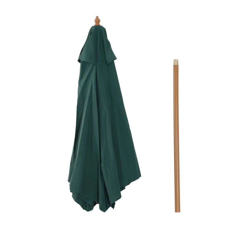 2.5x2.3m 6-Ribbed Garden Umbrella, Wood and Polyester, Dark Green - Borge' Group Limited