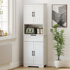 Kitchen Sideboard with 2 Cabinets and Drawer, Open Center Top and Adjustable Shelves, White