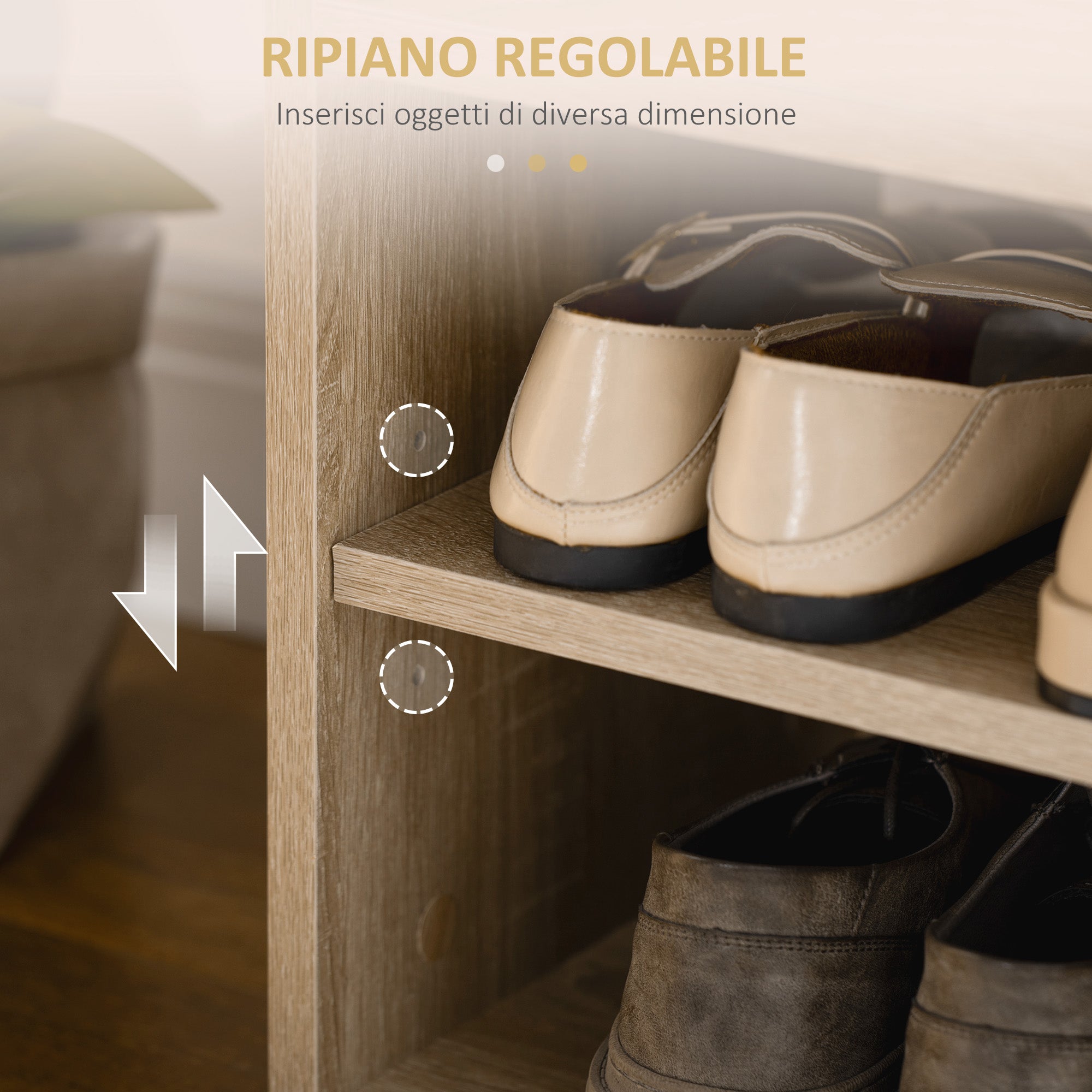 Space-Saving Padded Shoe Rack with 2 Open Shelves and Hidden Space, in Wood and PU Leather, 80x30x45 cm