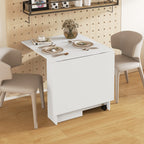 Space-Saving Folding Table with 2 Flaps for 6 People with Shelves and Wheels, White