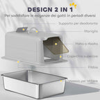 PawHut Enclosed Cat Litter Box with Steel Tray, Scoop and Filters, 40.5x60.5x41.5 cm, Grey and Silver