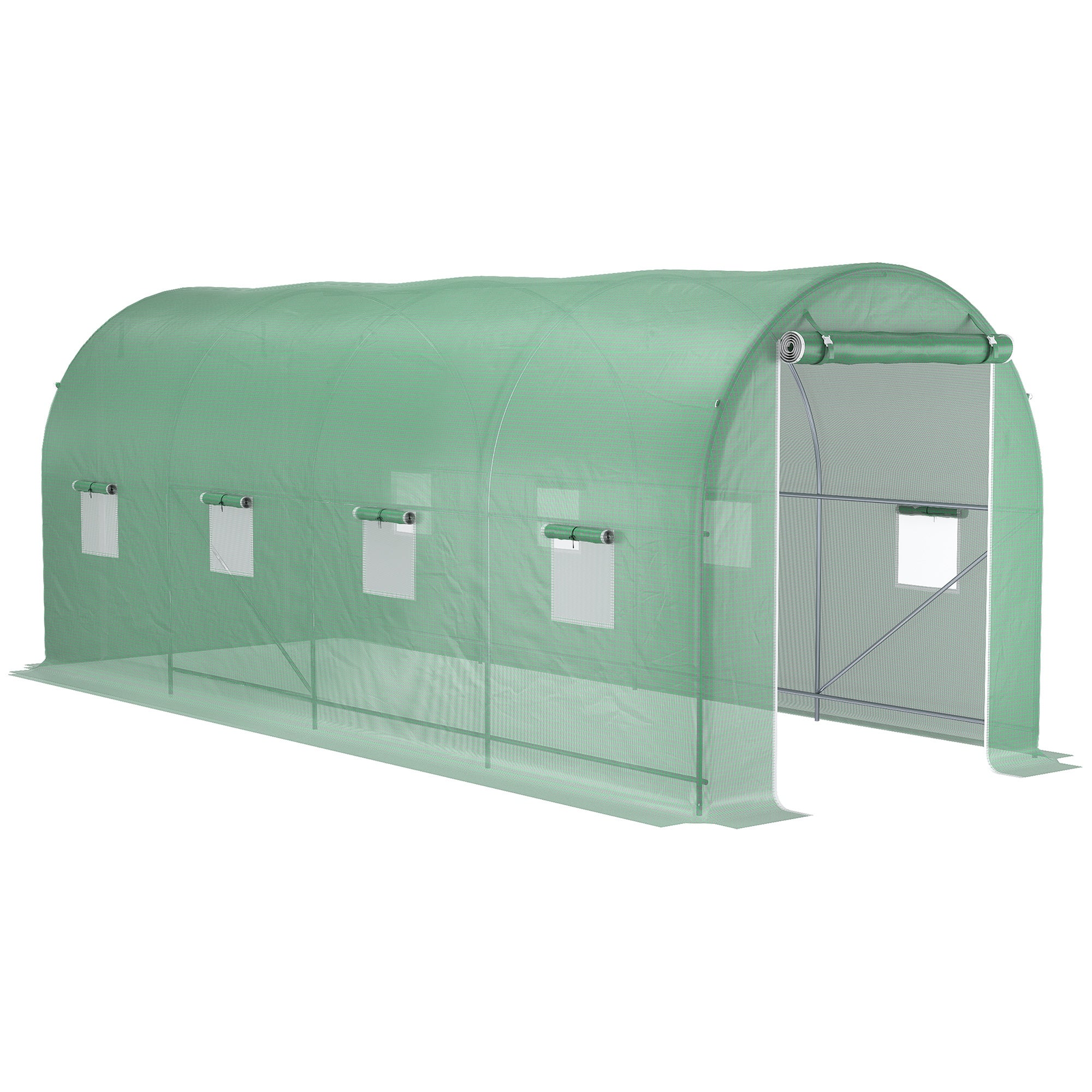 Outsunny 5x2x2m Garden Tunnel Greenhouse with 8 Windows and a Roll-Up Door, Green