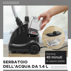 1.4L Vertical Steam Iron with Extendable Rod and 2 Wheels, in ABS and PP, 26x21.5x29 cm, Black