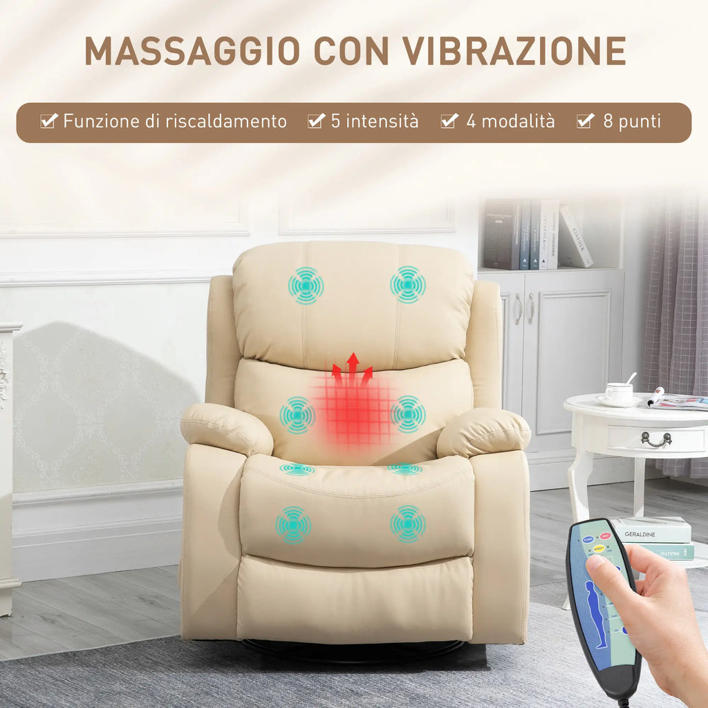 Beige Reclining Relax Chair with 8 Massage Points, Heating and Footrest, 97x92X104 cm