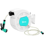 Outsunny Retractable Garden Hose Reel with 25+2m Water Hose and 7 Nozzles for Irrigation, Green and Light Grey