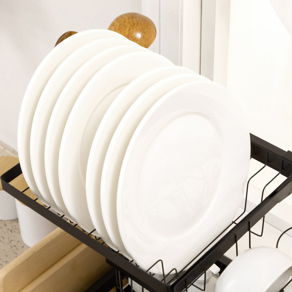 2-Tier Modular Sink Dish Drainer with Non-Slip Feet, Steel, 65x31.5x52.5 cm, Black