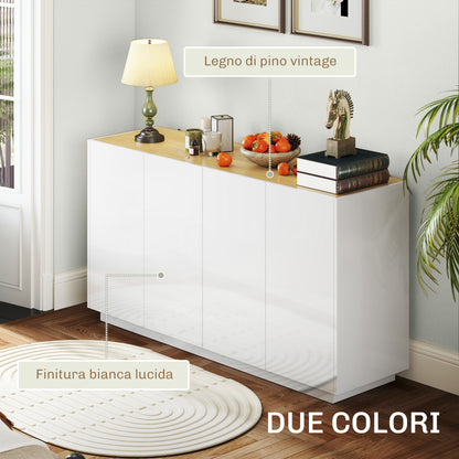 Modern Sideboard with 2-Door Cabinets, Soft Closing and Adjustable Shelves, 140x40x75cm, Gloss White