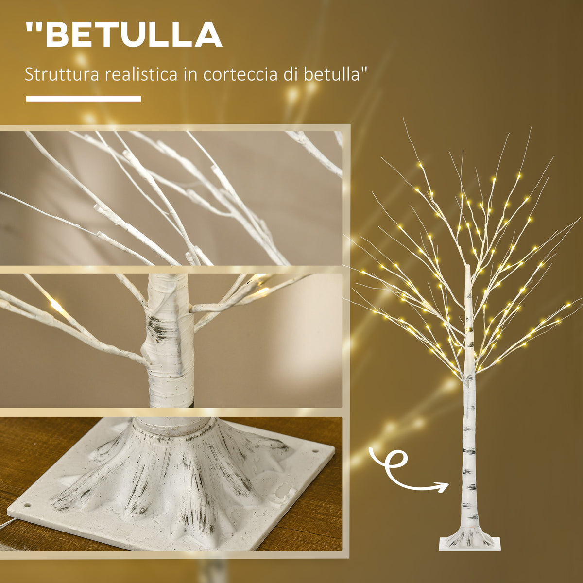 HOMCOM White Christmas Tree with LED Lights and 12 Branches for Indoor and Outdoor Use, Made of PP and Metal, 22x22x150 cm
