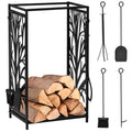 Fireplace Log Holder, Rustproof Steel, Indoor and Outdoor Log Holder with Elegant Design and 4 Tools, 46 x 30 x 70 cm, Black