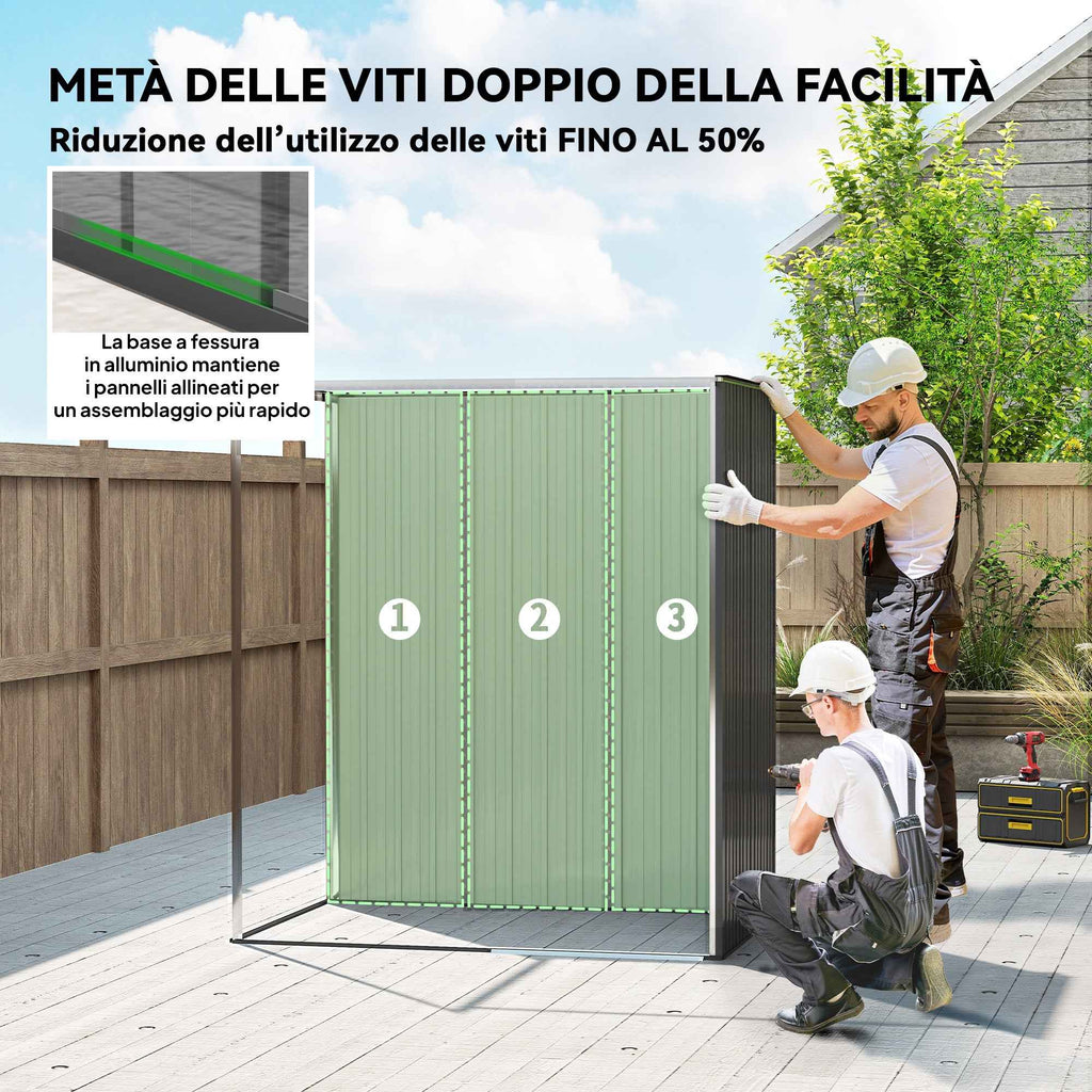 Outsunny Metal Garden Shed with Vents and Sliding Door, 159x106x181 cm, Dark Grey