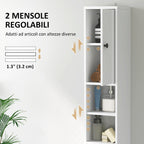 Space-Saving Bathroom Column with 2 Cabinets, 3 Open Shelves and Drawer, in Wood, 20x20x178 cm, White