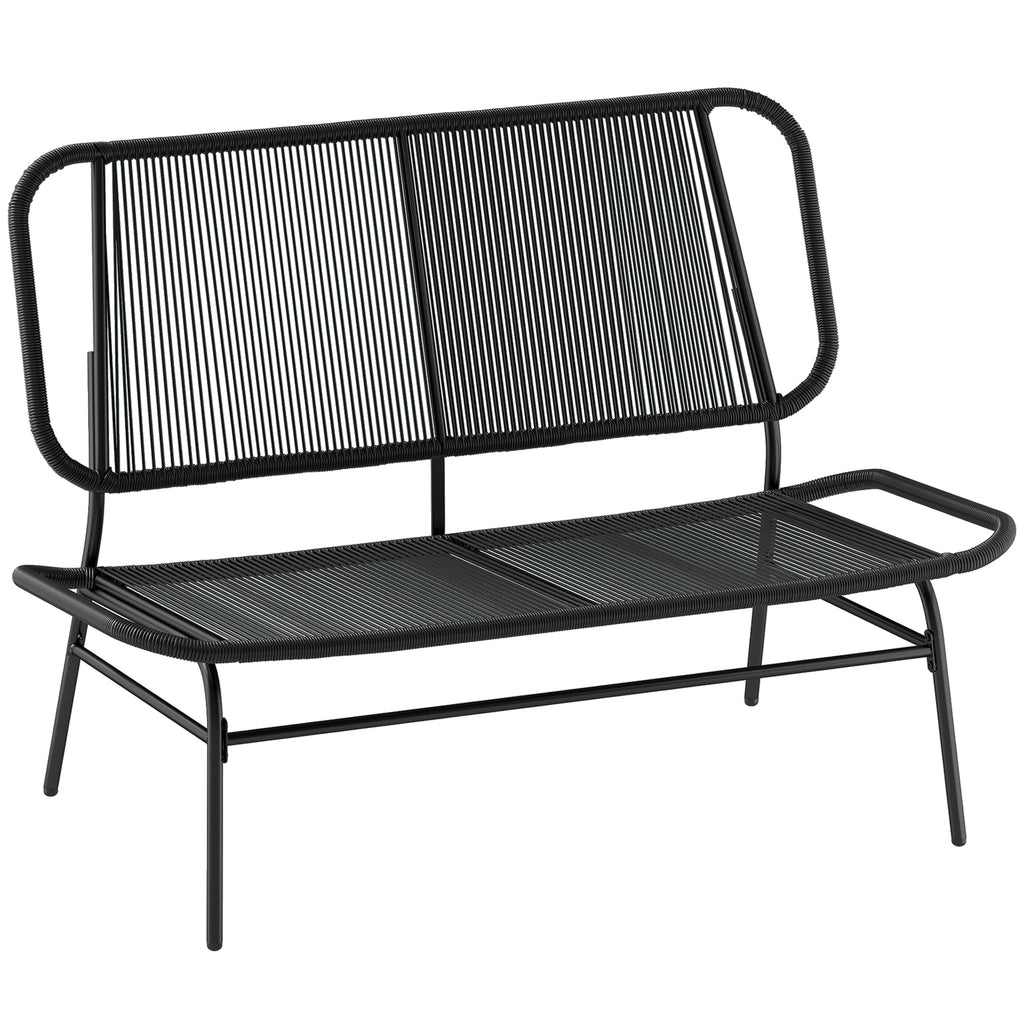 Outsunny 2-Seater Rattan Sofa, Loveseat with Woven Seat and Backrest, Black.