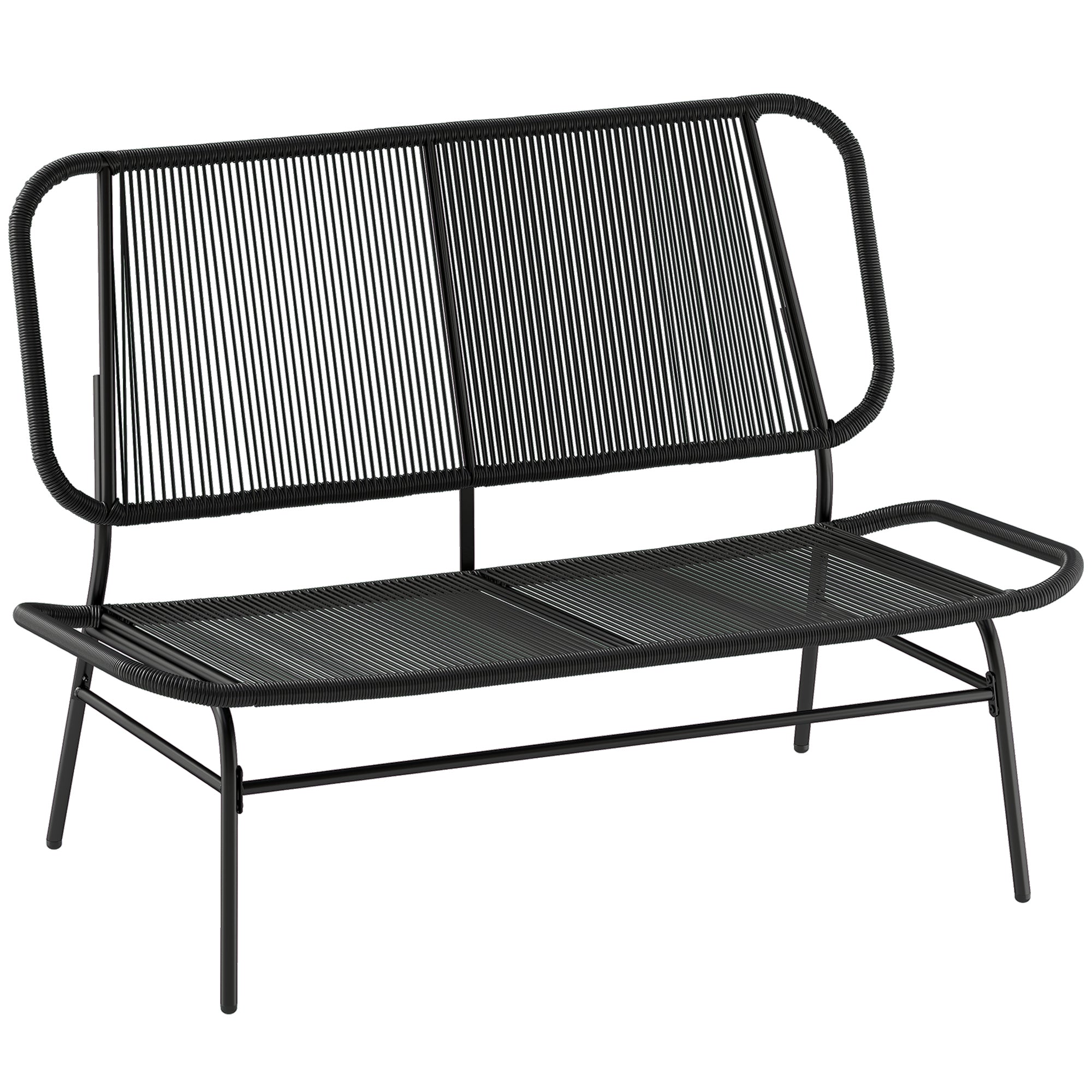 Outsunny 2-Seater Rattan Sofa, Loveseat with Woven Seat and Backrest, Black.