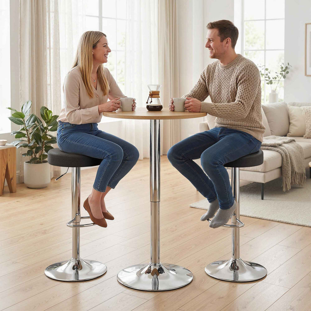 Set of 2 Modern Adjustable Bar Stools, PU Leather, Sponge, and Metal, 38.5 x 38.5 x 62-84 cm, Black