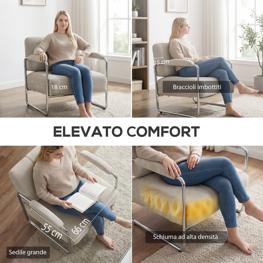 Soft Chenille Living Room Armchair and Bedroom Chair, Beige
