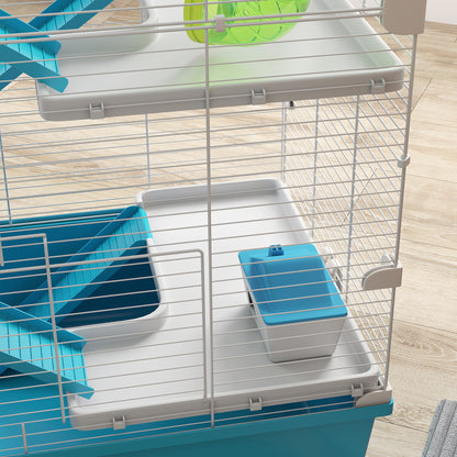 6 Level Hamster Cage with Tunnel, Wheel, Ramps, House, Bottle and Bowl, Blue