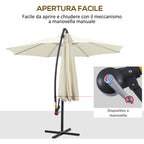 Off-Center Garden Umbrella with Cross Base Included, Metal and Polyester, 3x2.5 m, Beige