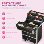 Professional Makeup Trolley Case, Lock with 2 Keys and Wheels, Black 36x23x52cm