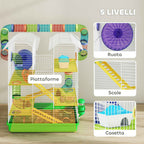 PawHut 5-Story Hamster Cage with Colorful Tubes, Wheel, House and Accessories, 47x30x59 cm, Green