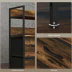 Chest of Drawers 7 Removable Drawers with 2 Shelves Industrial in Wood and Steel, 79x29x101 cm, Brown and Black