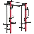 SPORTNOW Folding Power Cage, Rack with Pull-Up Bar and Cable Pulley System, Red