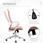 Ergonomic and Padded Office Chair with Adjustable Height and Rocking, 62x56x110-119.5 cm, Pink