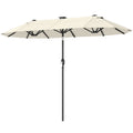 Outsunny Double Umbrella with LED Lights and Crank Handle, in Polyester and Steel, 2.92 x 1.5 x 2.2 m, Beige