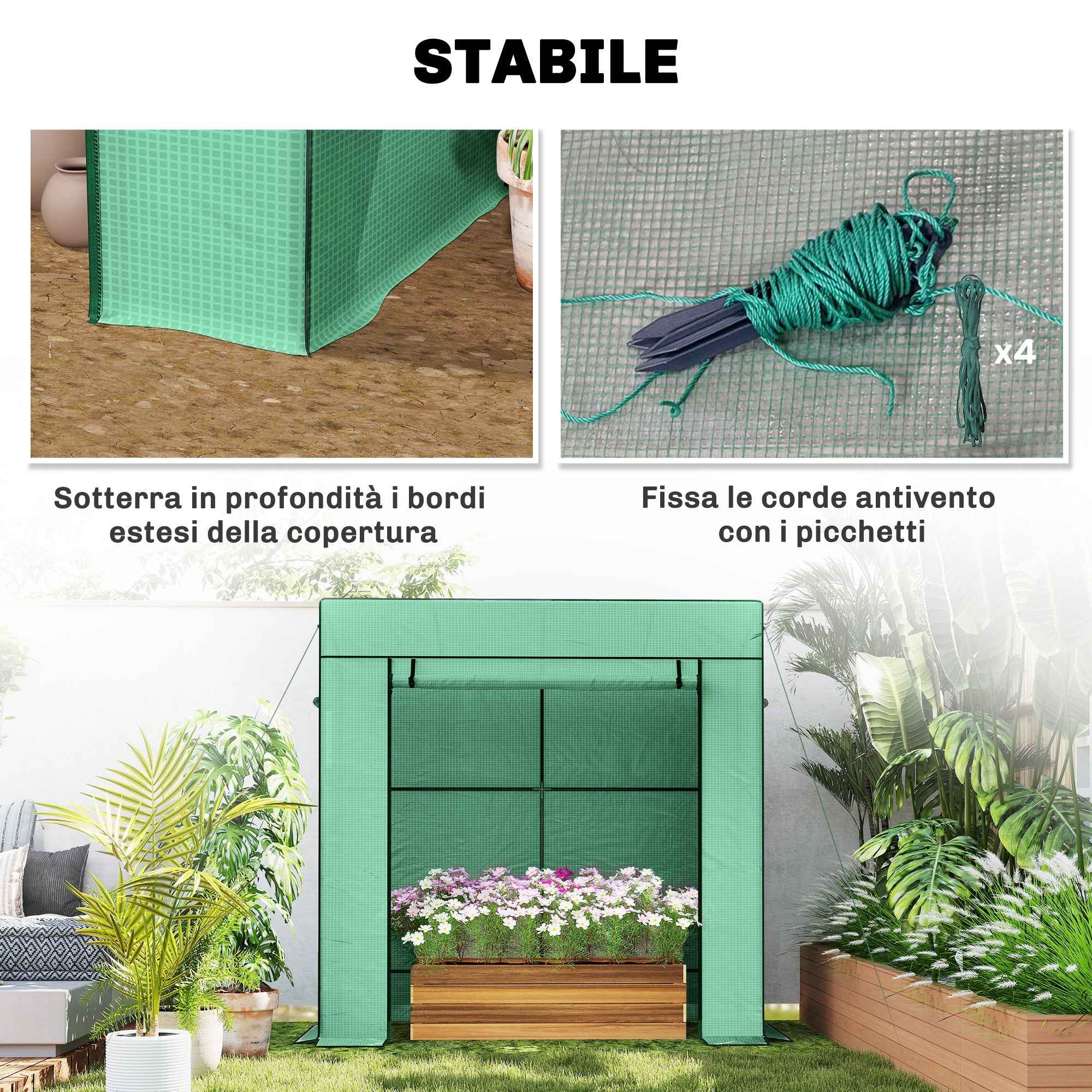 Outsunny Greenhouse for Plants with 2 Side Mesh Windows and Roller Door, in PE and Steel, 196x77x197 cm, Green