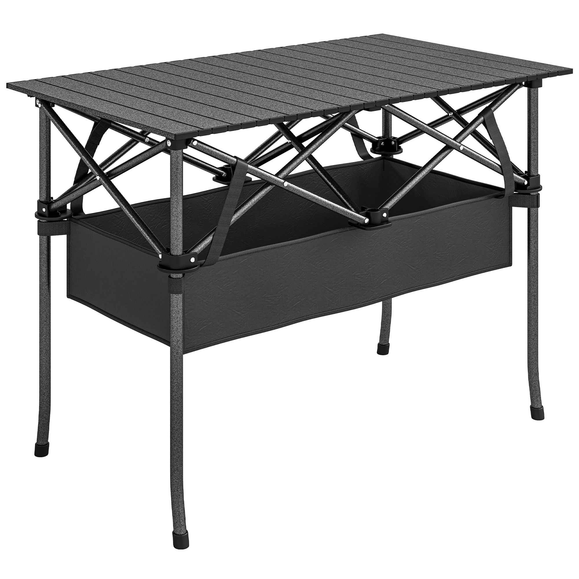 Outsunny Folding Camping Table with Metal Frame, Storage Net and Bag ...