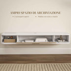 Wall Mounted Wooden TV Cabinet with 2 Open Shelves and Cabinet, 120x26x16 cm, White and Oak