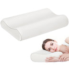 Double Height Memory Foam Neck Pillow with Removable Cover, 60x40x10/12 cm, Cream White