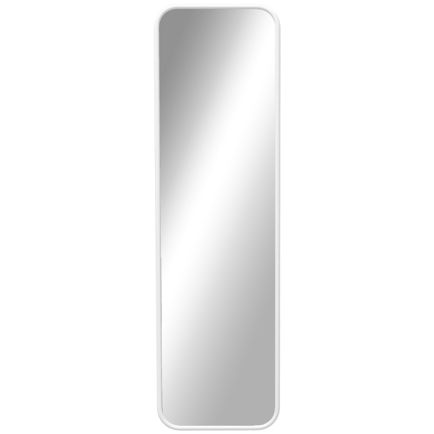 Vertical Wall or Floor Mirror with Rounded Edges, in MDF and Glass, 120x35 cm, White