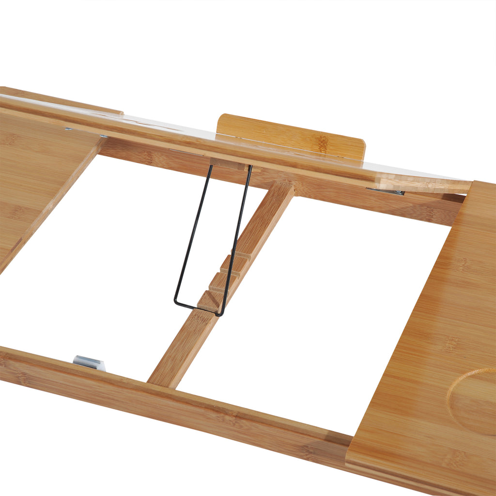 Folding and Tilting PC Bed Table with Drawer, 72x35x22-30, Wood Color