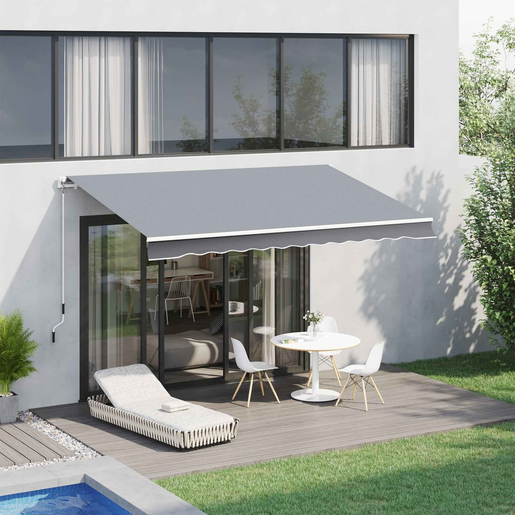 Outsunny 3x2.5m Roller Awning for Doors and Windows, in Aluminum and Anti-UV Polyester, Gray
