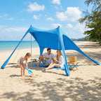 Outsunny Beach Tent 2-4 Person, Mat, Shovel, UPF50+ Sun Protection, Blue